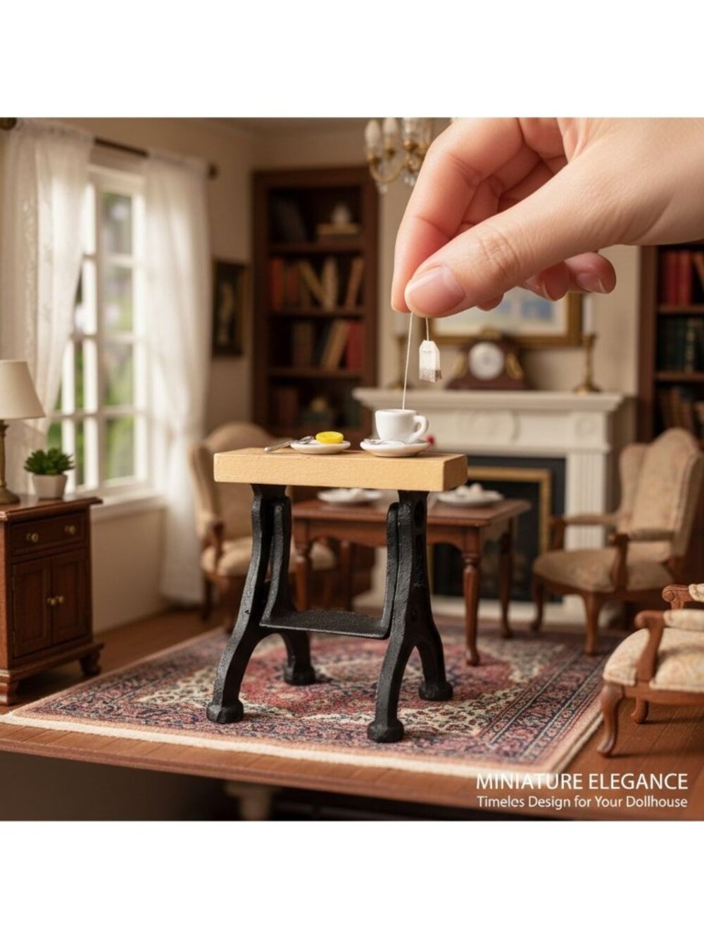 Miniature Vtg.-Style Cast Iron Table With Wooden Top Dollhouse Furniture Accents